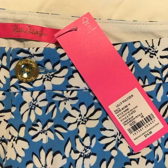 NWT Lilly Pulitzer Buttercup stretch shorts Lunar Blue Palm Beach Petals Sz 16 - Picture 8 of 8